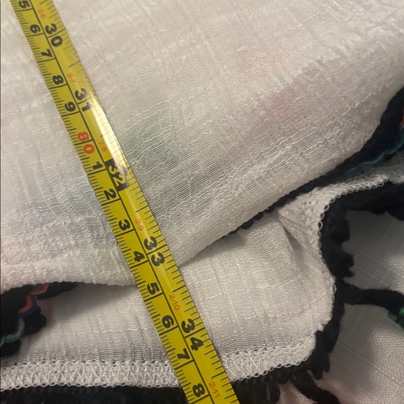 White Kaftan w/ Colorful Crochet Accents SZ L tassel outline swim coverup vacay - Picture 4 of 11